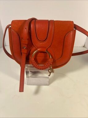 See By Chloé Orange Suede & Leather Ring Detail Crossbody